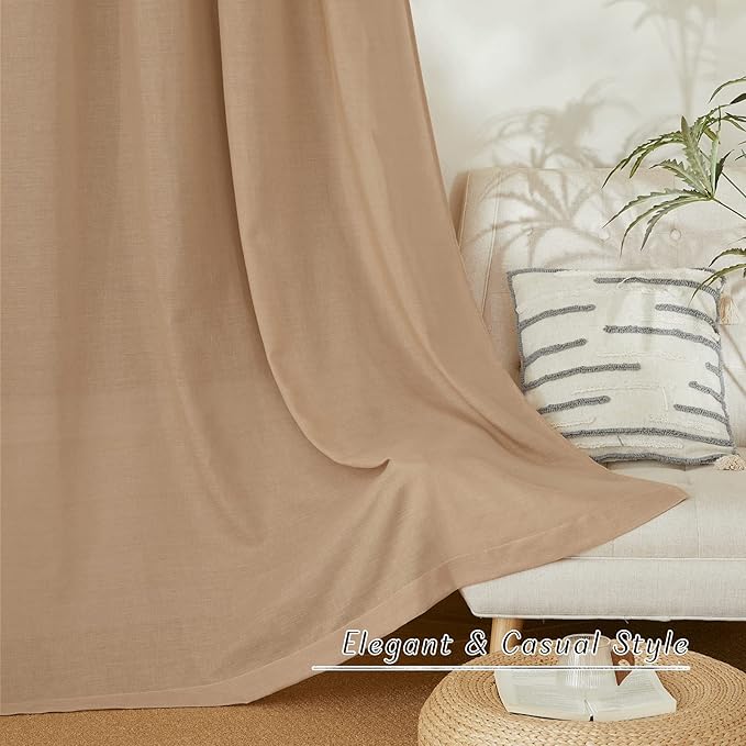 NICETOWN Camel Linen Doorway Curtains 80 inches Long, Grommet Thick Linen Weave Semi Sheer Window Treatments Privacy Assured with Light Filtering for Bedroom/Side Door, W34 x L80