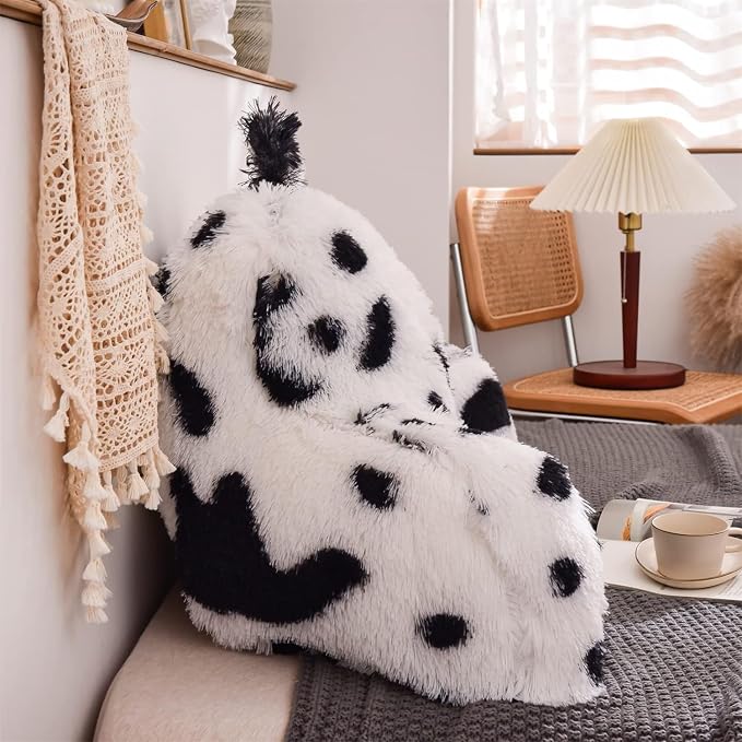 A Nice Night Faux Fur Reading Pillow Bed Wedge Adult Children Backrest with Arms Back Support Bed/Couch for Bedrest,Cow Printed,Large