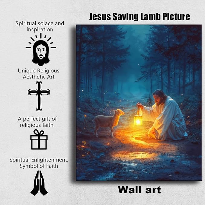 Ploceiny Christian gifts for women Religious wall art decorations for prayer room Jesus Running After Lost Lamb Picture Jesus and lamb canvas posters for home decor A-391 (16"X24")