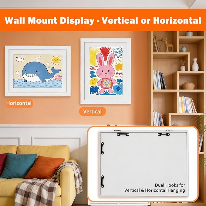 Kids Art Frames 8.5x11, 4-Pack Front Opening Changeable Picture Frames for Kids Artwork, Holds 150 Pieces Each, Artwork Storage and Wall Display Frame for Drawings, Portfolio, White