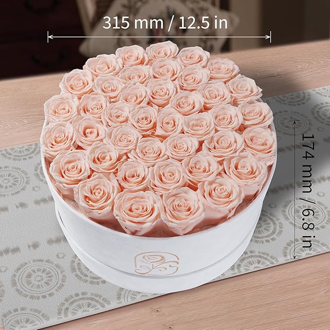 Gifts for Women Preserved Roses Flower Box, Luxury Velvet Box with 40 Roses, Preserved Flowers, Romantic Gift for Her, Wife, Girlfriend, Birthday Anniversary Christmas (Peach Pink)