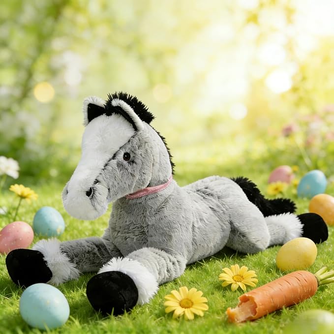 MaoGoLan Large Horse Stuffed Animal for Boy, Big Horse Plush Toy for Girl, Ridable Stuffy Pony for Kid, Stuffed Pony Plush Pillow for Easter Birthday Gifts or Party Favor, 33 inches, Gray