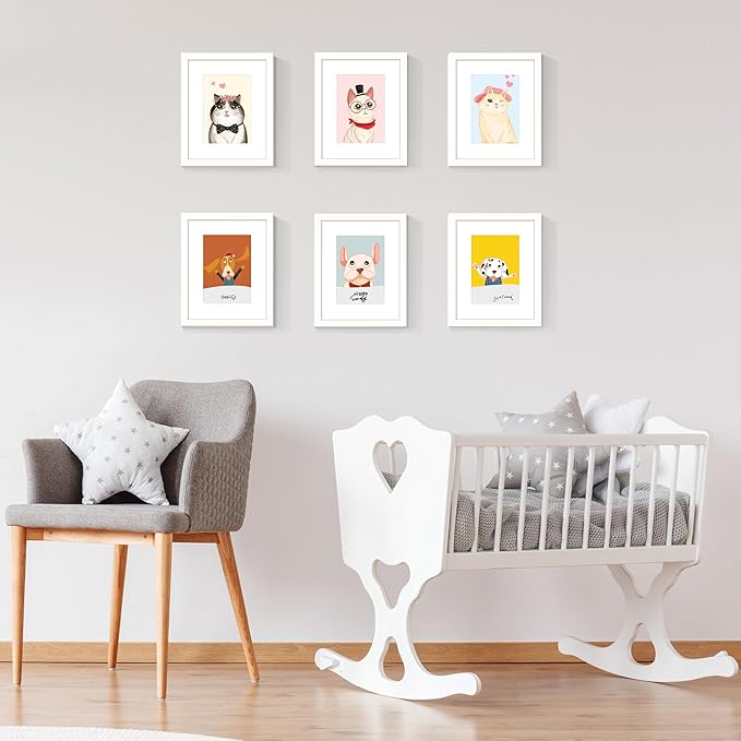 upsimples 8x10 Picture Frame Set of 10, Display Pictures 5x7 with Mat or 8x10 Without, Multi Photo Frames Collage for Wall or Tabletop Display, White
