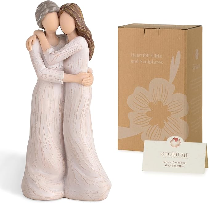 Storieme Sentimental Gifts for Mom from Daughter: Mother Daughter Hugging Resin Figurines Sculpture - Mom's Gift for Birthday Mother's Day Christmas Home Decor