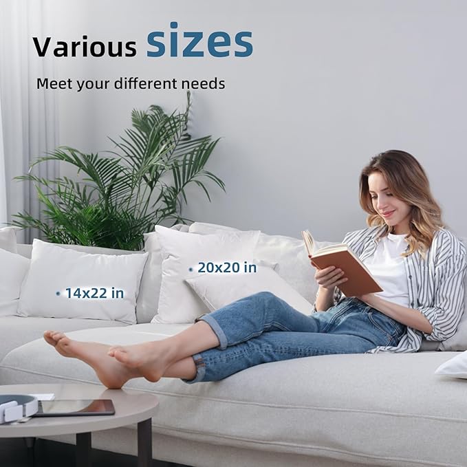 YSTHER 22x22Euro Pillow Inserts Set of 2, Premium Down Feather Pillows for Couch & Bed - Hypoallergenic, Machine Washable, Fluffy Decorative Throw Pillow Inserts (White)