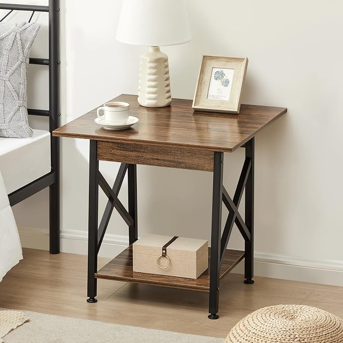 GreenForest Coffee Table with Round Corner and End Table 24 inch for Living Room Walnut