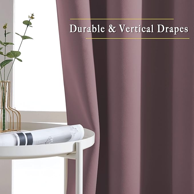 NICETOWN Room Darkening 118 inch Long Curtains, Grommet Thermal Drapes Weighted Room Divider Wide Window Treatments for Living Room, W66 x L118, Dry Rose, 2 Panels