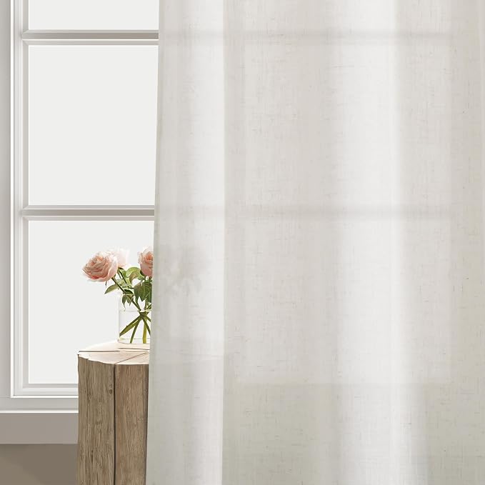 Natural Linen Curtains 92 Inch Length for Living Room 2 Panels Linen Drapes Semi Sheer Light Filtering Boho Farmhouse Neutral Cream Ivory Window Curtains 92 Inches Long for Dining Bedroom Office