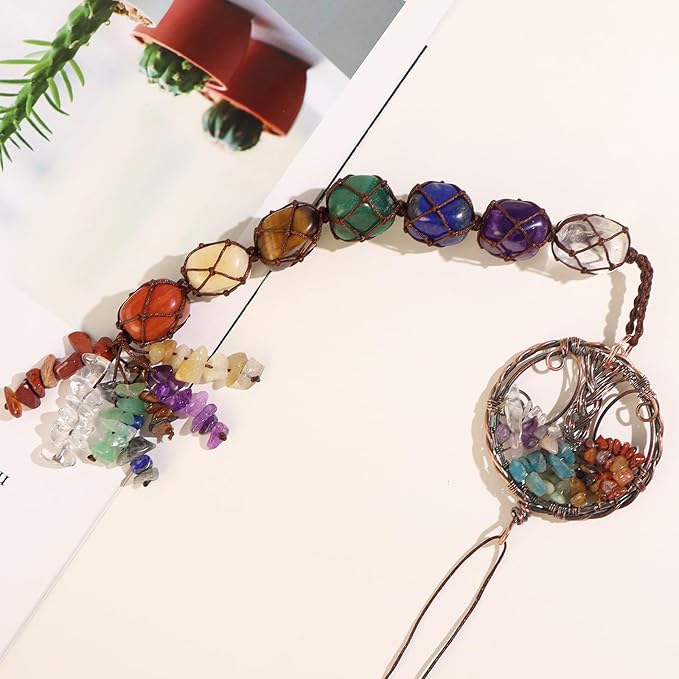 Anjiucc Handmade Crystal Window Car Hanging Ornaments 7 Chakra Home Ornament Yoga Meditation Car Decoration（A-Style 11）