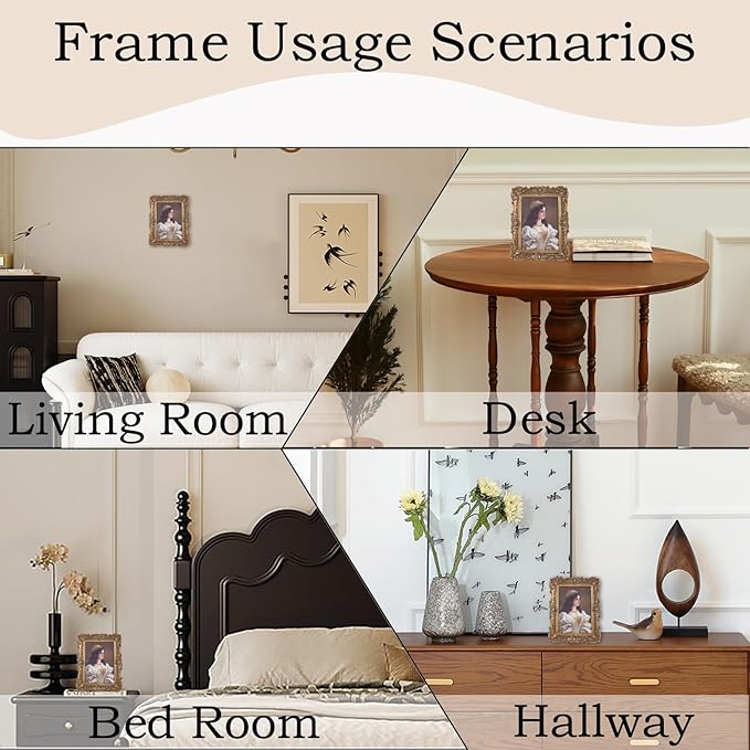 Antique Picture Frames 4x6 Vintage Victorian Ornate Picture Frames with Front Glass Wall Mount and Tabletop Baroque Home Decor Retro Gallery Wall Decor,1 Pack,Bronze
