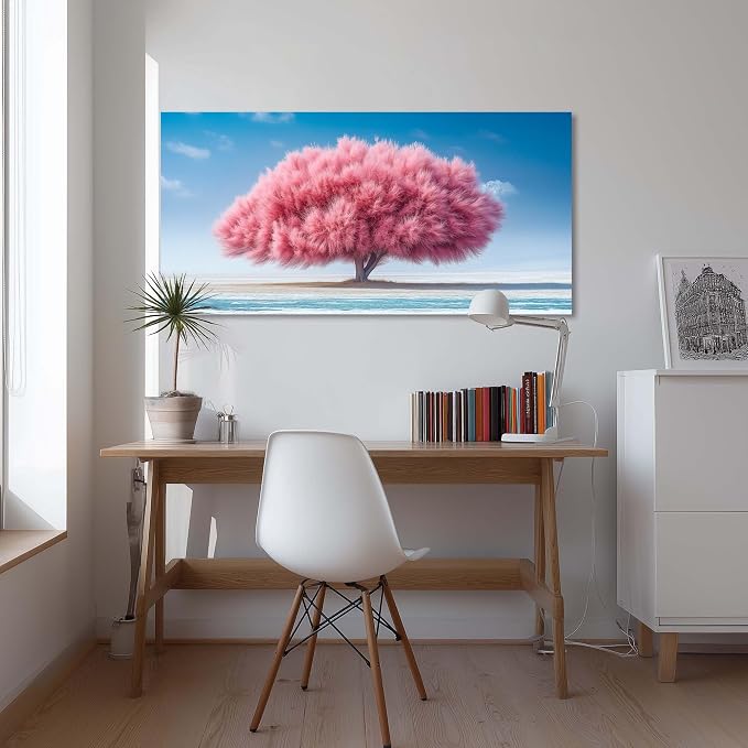 Ggaafet Pink Tree Wall Art for Living Room Canvas Oil Painting Prints Beautiful Warm Landscape Art Deco Modern Artwork Office Bedroom Family Dining Room Decor Large