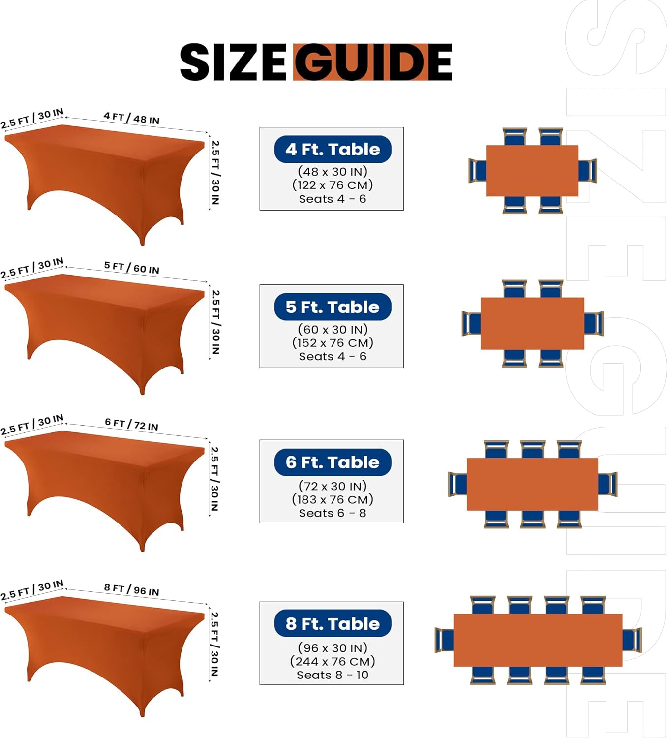 Utopia Kitchen 6FT Spandex Tablecloth [2 Pack, Orange] 200 GSM Stretch, Fitted, Washable and Wrinkle Resistant Table Cloth Rectangle Cover for Trade Shows, Wedding, Parties [72Lx30Wx30H Inch]