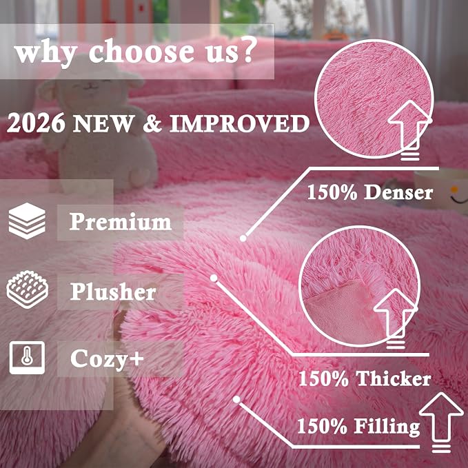 chovy Faux Fur Plush Pink Comforter Sets Full/Queen - Ultra Soft Shaggy Flannel Velvet Fluffy Fuzzy 3PC Bedding Sets （Comforter x 1 Pillowcases x 2）