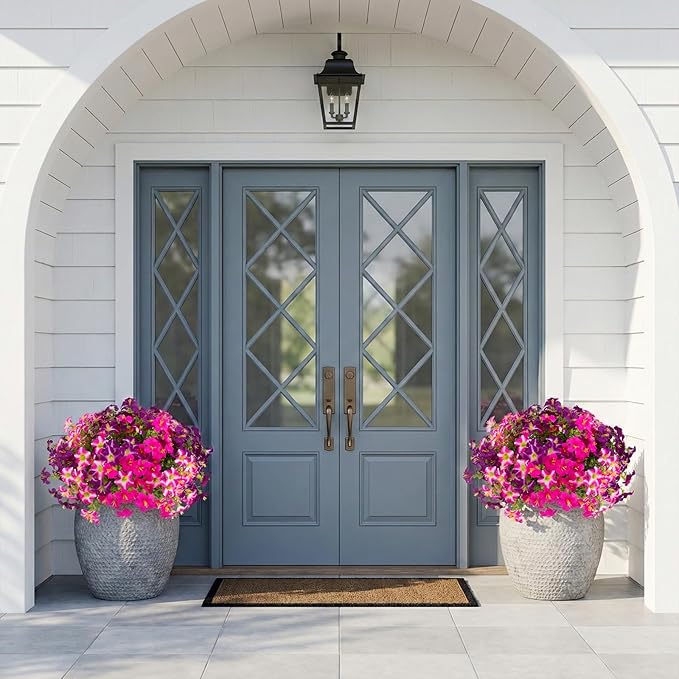 Daynight Faux Petunias Artificial Flowers Plants for Outdoor Plant Decoration,Fake Petunias Realistic Silk Flowers for Porch Yard Garden Window Indoor Decor. (16, Rosered,RedViolet)