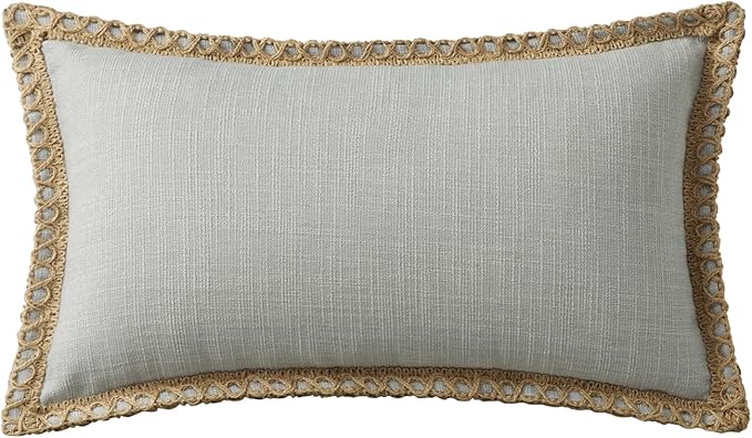 Phantoscope Pack of 2 Farmhouse Decorative Throw Decorative Pillow Cover Burlap Linen Trimmed Tailored Edges, Flax Gray, 12 x 20 inches, 30 x 50 cm