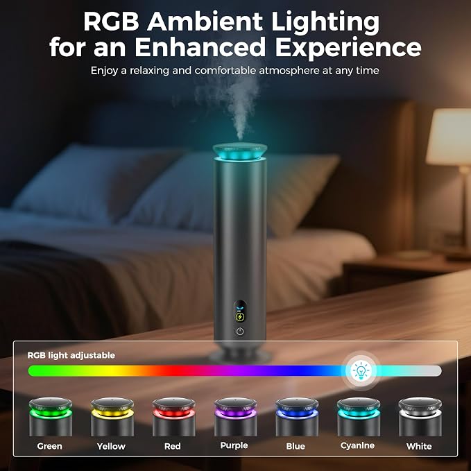 Hotel Scent Diffuser Starter Kit - 1000 Square Feet, 7 Ambient Light Settings, Includes 5 Essential Oils for Hotel Aromatherapy, Hotel Scent Diffuser,for Hotels, Homes, and Large Rooms,Black