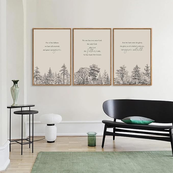 KYLESONLIE Large Christian Bible Verse Framed Canvas Wall Art, Inspirational Jesus Scripture Posters Wall Decor, Nature Forest Zen Art Paintings for Living Room Bedroom Dining Room Church 16"x24"x3