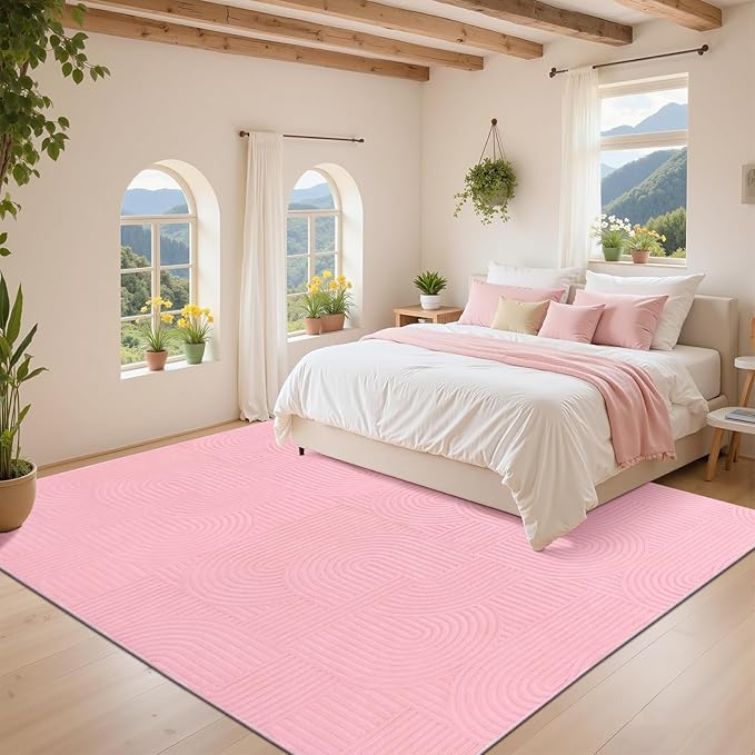 Pauwer Pink Area Rug for Girls Bedroom 6x9 Soft Fluffy Non Slip Machine Washable Rugs Arch Modern Indoor Mat Fuzzy Floor Carpet for Kids Nursery Living Room Dorm Playroom Dining Baby Home Decor