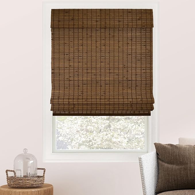 CHICOLOGY Bamboo Roman Shade, Cordless Light Filtering Woven Wood Window Treatment for Living Room, Dining Room, Kitchen & Office, Natural Bamboo Blinds for Boho Coastal Decor, Pinecone, 34"W x 64"H