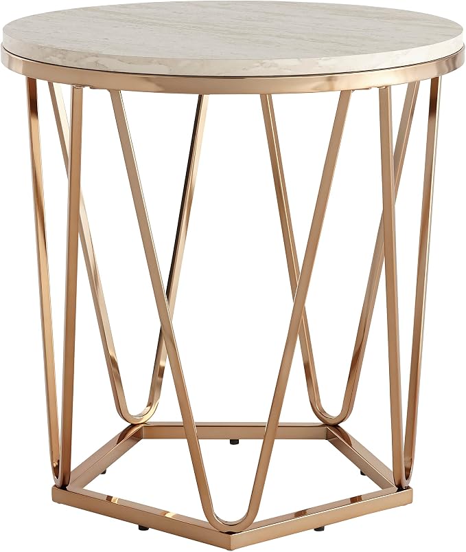 SEI Furniture Luna Round Faux Stone Side Table, Champagne