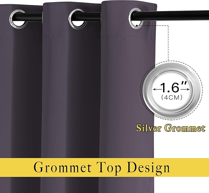 NICETOWN Greyish Purple Room Darkening Curtains for Living Room, Grommet Thermal Curtains Light & Sound Reducing Window Treatments for Bedroom/Home Family, W46 x L102