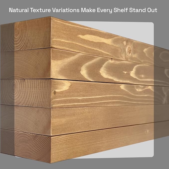 Natural Wood Floating Shelves for Wall 24 inch Oak, Wooden Bathroom Shelf | Solid Wood, Wall Mounted, Kitchen Bedroom Living Room, Rustic Farmhouse, Oak Finish, 24 x 6.7 Inch, Set of 2