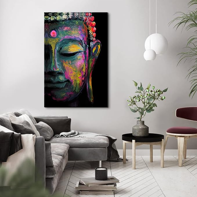 Abstract Buddha Wall Art Living Room Zen Decor Extra Large Buddha Pictures Bedroom Canvas Prints, 32x48 Buddhism Painting Meditation Room Spiritual Poster Modern Artwork Office Stair Home Decorations