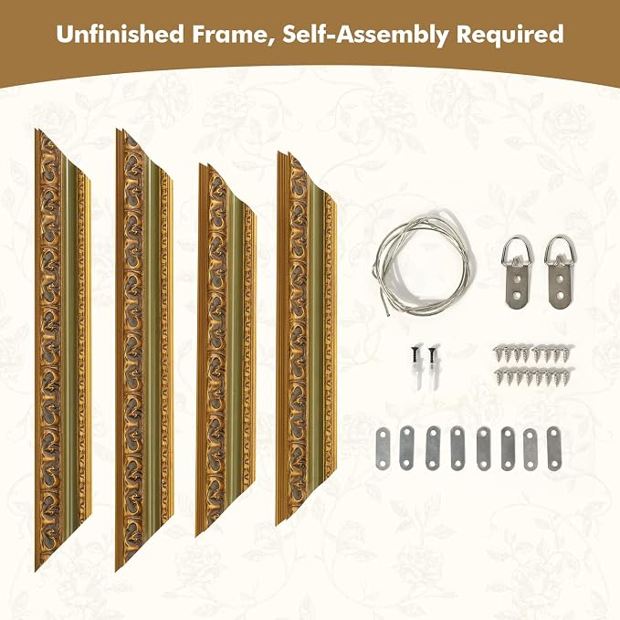 30x40 Canvas Frame for Personalized Family Animal Memorial Portraits, DIY Wood Open Back Wall Frames for Abstract Landscape Oil Paintings Hallway Bedroom, No Glass & Backing (Green Gold)