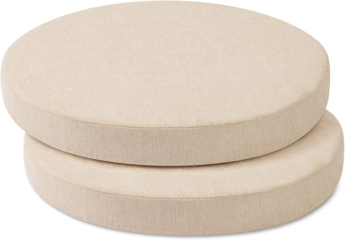 Tromlycs Round Chair Seat Cushions for Circle Bistro Stool Chairs Pads Pillow Large Indoor Circular Non Slip Foam Cushion 18 inch Beige Set of 2