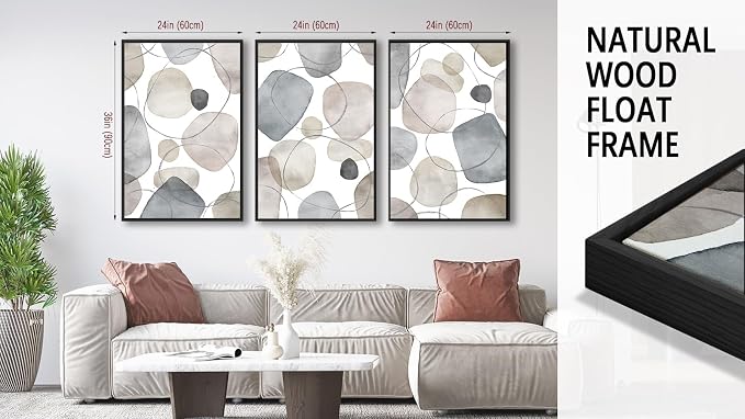 Large Abstract Canvas Wall Art - Geometric Framed Wall Decor Modern Circles and Lines Paintings Light Colors Minimalist Pictures for Living Room Bedroom Office Bathroom 24" X 36" X 3 Panels