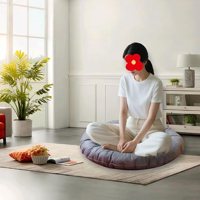 Large Linen Floor Cushions,Round Futon Pillows Japanese Style Tufted Floor Pillows Meditation Cushions for Seating On Pad for Yoga Sofa Balcony((26x26inch),Color:Light Gray)