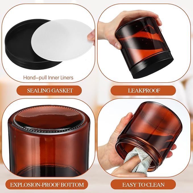 Norme 24 Pieces 16 oz Glass Jars with Lids Empty Storage Containers Leakproof Round Cosmetic Jars for Storing Lotions Powder Ointments Making(Amber)