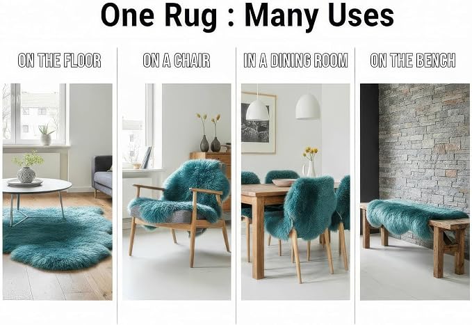 Super Area Rugs Beach Blue Genuine Sheepskin Rug 2x3 ft, Real Fluffy Single Pelt Fur Accent Rug for Chair, Seat Cover, Nursery & Home Decor, Natural & Soft Shaggy Throw