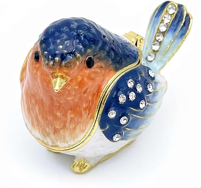 Robin Bird Jewelry Trinket Boxes Hinged Ring Box.Collectible Bird Figurines Home Decor Gifts for Women.Necklace Rings Earrings Organizer.