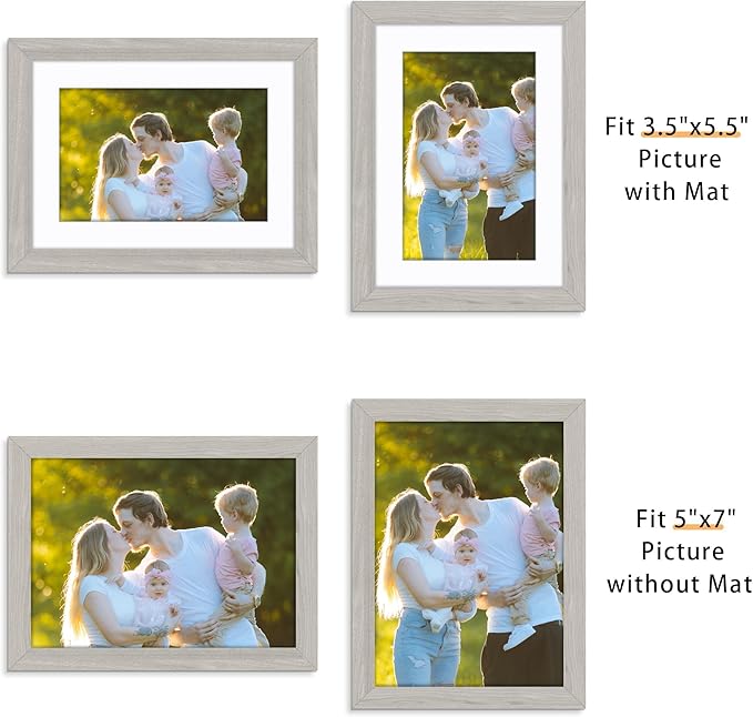 Picrit 5x7 Picture Frame for Wall Mounting or Table Top Display, Set of 12, Display 4x6 with Mat or 5x7 without Mat, Gray