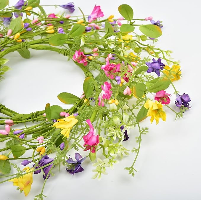 LSKYTOP Artificial Flower Wreath with Green Leaves Berries Wildflower Spring Summer Wreath for Front Door Wall Wedding Decor,12inch (1)