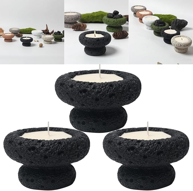 Cement Candle Container in Black, Stylish and Durable, Empty Cup for Wax Pouring and Aromatherapy, Perfect for Home Décor and Gifts, 3pc
