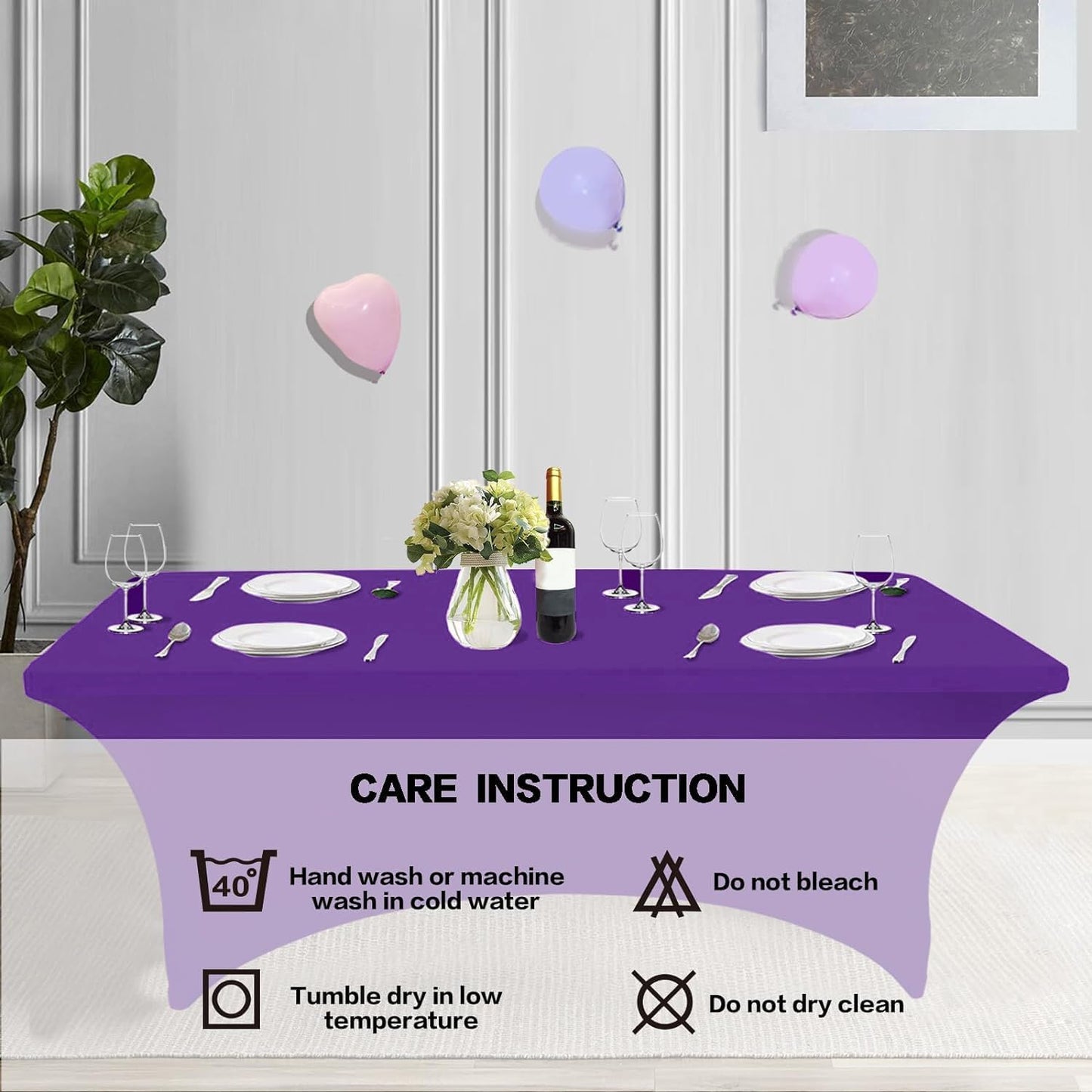 IVAPUPU 6FT Table Cloth for Rectangular Fitted Events Stretch Purple Washable Table Cover Spandex Tablecloth Protector for Party, Wedding, Cocktail, Banquet, Festival