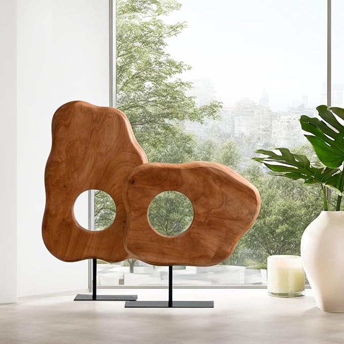 WELLAND Irregular Wood Sculpture, Tabletop Sculpture Collectible Decoration for Home Office Decor (Medium)