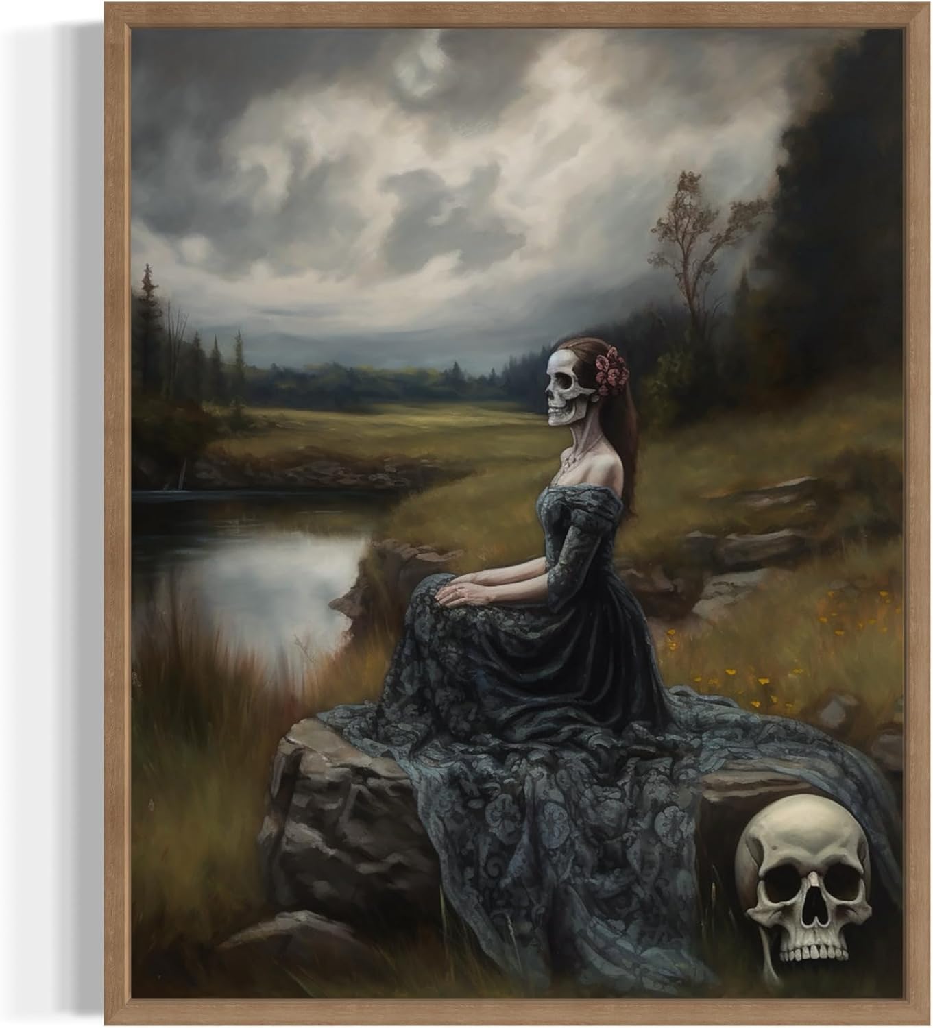 Widow Ghost Poster Art Print, Halloween Scary Vintage Wall Art Academia Spooky Painting Decoration for Horror Prints, Gothic Posters Bedroom Decor 89 (Widow Ghost, 16 x 20 inches, Wood Frame)