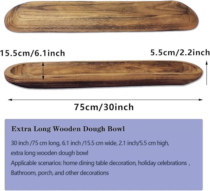 Wooden Dough Bowl Decor, Vintage Wooden Bowl Hand Carved Home Decor for Dining Table Center, Living Room, Kitchen Decor. (30inch brown)