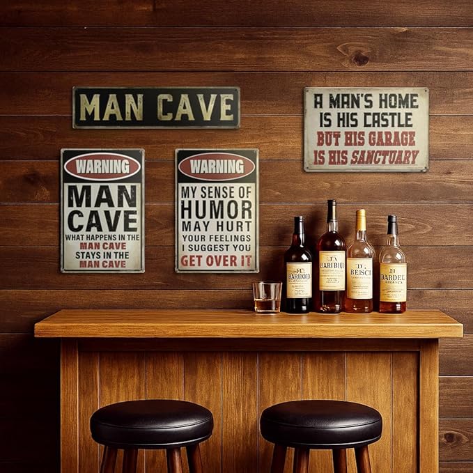 Vintage Man Cave Decor Signs – MY SENSE OF HUMOR | 12x8″ Funny Metal Sign for Man Cave, Garage, or Workshop Wall Decor – Man Cave Accessories & Gifts for Men, 2358