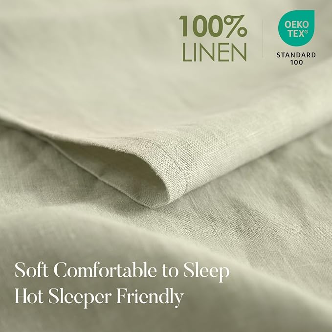 DAPU 100% Linen Pillowcases 20x30 Inches Pillow Cases (Pack of 2) with Envelope Closure, Stone Washed Breathable and Cooling (Sage Green, Queen)