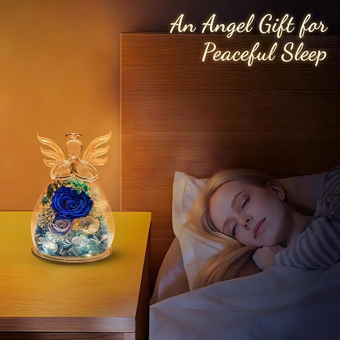 Bessol Gifts for Mom Birthday Flowers for Women Mothers Day Flowers for Delivery Preserved Roses Forever Flower in Glass Angel Figurines Fresh Eternal Rose for Grandma Wife Sister Daughter Friends