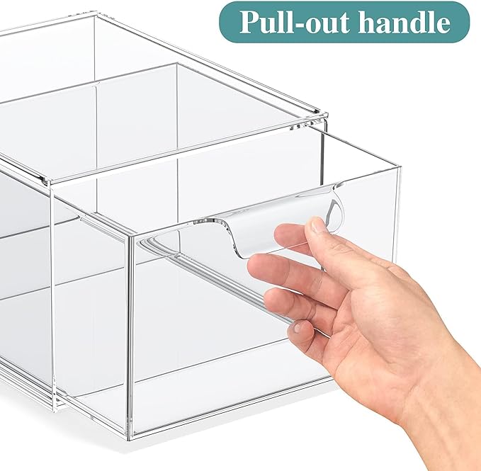 SpaceHacks 3 Pack Stackable Makeup Organizer and Storage, Acrylic Organizers，Clear Plastic Storage Drawer with Handles for Vanity, Undersink, Kitchen Cabinets, Pantry