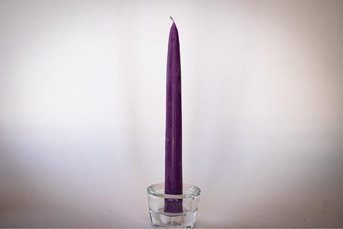 100% Pure Beeswax Taper Candles - All-Natural Handmade Decorative & Dipped Smokeless Unscented Candles for Christmas, Advent, and Hanukkah, Purple Cosmos, 8.5 Inches, 12 Candle Set, by BeeTheLight