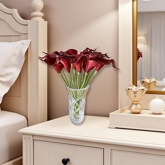 Floral Kingdom 20 Pack 14" Calla Lily Artificial Flowers – Real Touch Burgundy Latex Flowers for Home Decor Tabletop Centerpieces Living Room & Weddings