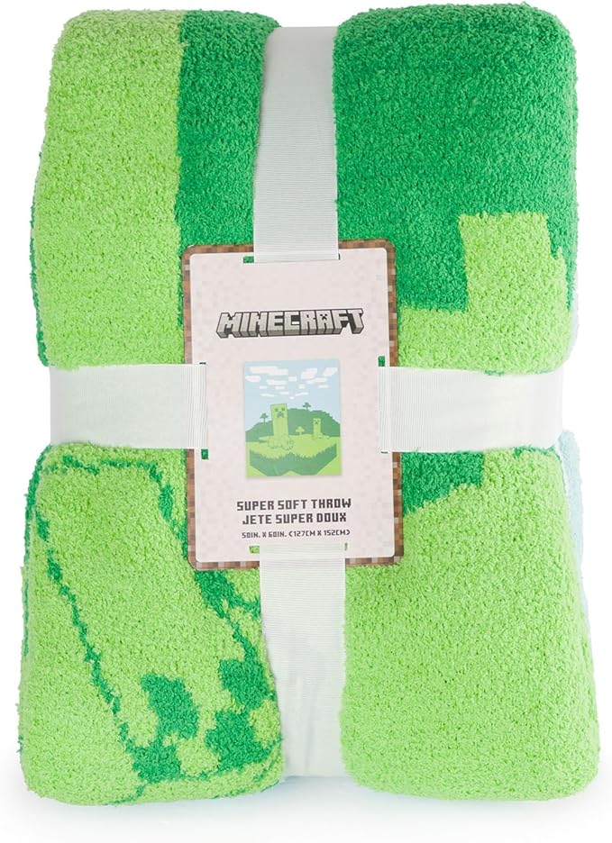 Jay Franco Minecraft Creeper Feather Knit Fluffy Throw Blanket - Fuzzy Blanket Measures 50 x 60 Inch - Super Soft Lightweight Gamer Bedding