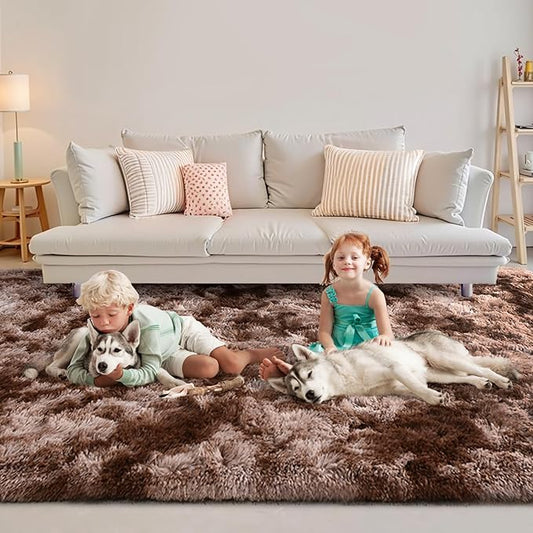 FinRèc Brown Rugs for Bedroom Living Room, 5x7 Feet Plush Fluffy Shag Area Rug, Non-Slip Fuzzy Furry Shaggy Rug for Kids Room Dorm Room Home Decor, High Pile Soft Floor Carpet