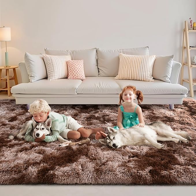 FinRèc 5x8 Feet Brown Rugs for Living Room Bedroom, Large Plush Fluffy Shag Area Rug, Non-Slip Fuzzy Furry Shaggy Rug for Kids Room Dorm Room Home Decor, High Pile Soft Floor Carpet